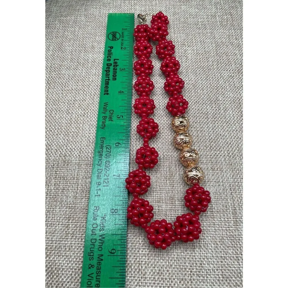 Charming Cherry Two piece Set Necklace and Bracelet Bright Red Beaded